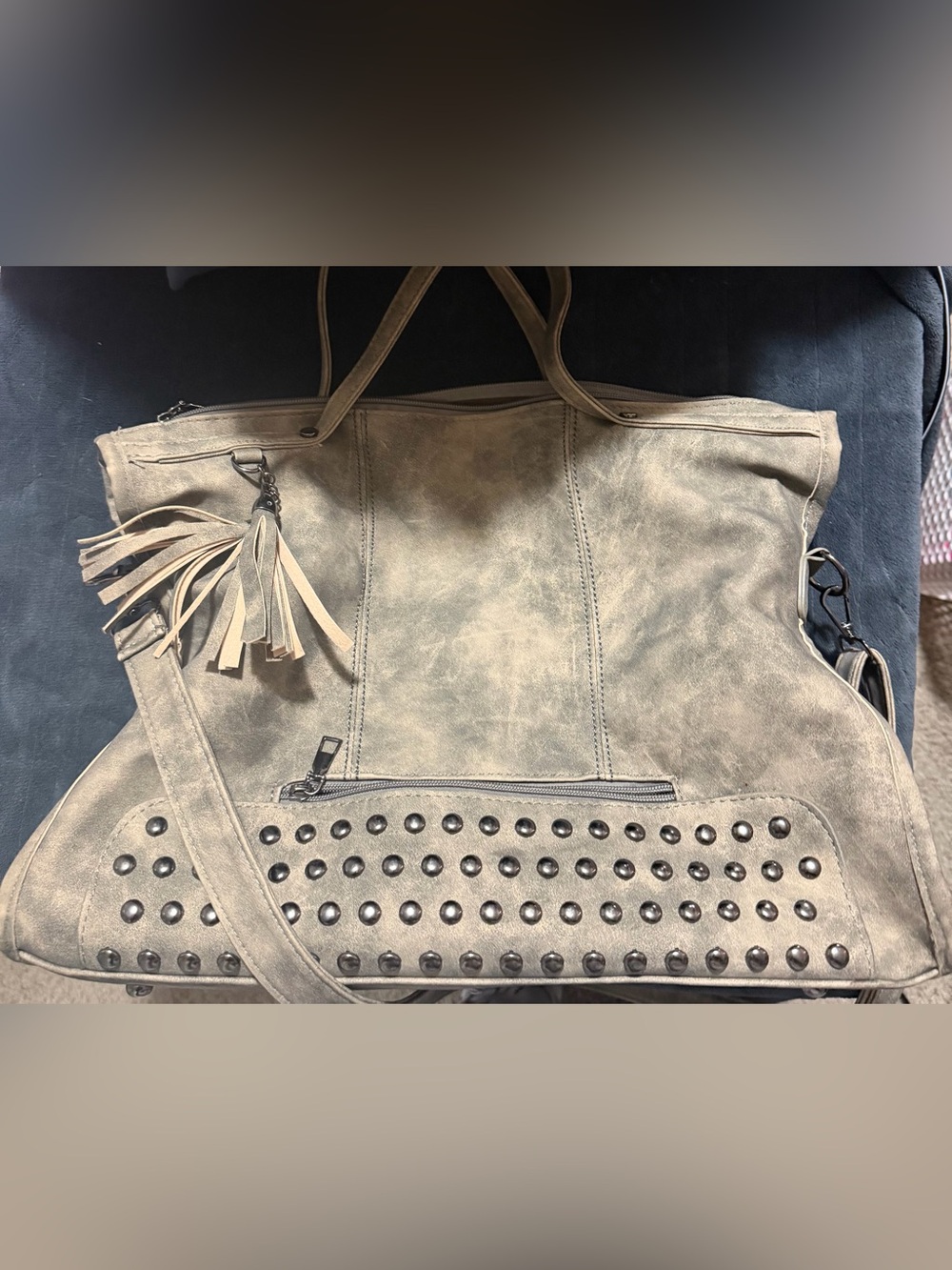 Stylish Studded Tote Bag in Taupe